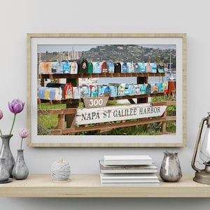 Vibrant Artistic Painted Mailboxes in Napa Street, Sausalito, California, Coastal Home Decor, Whimsical Seaside Charm, Galilee Harbor Print