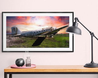 DC-3 Douglas Aircraft Wall Art Decor Print, Old Vintage Aircraft ,Art Military Airplane,Abandoned Aircraft, Sonama Airport,Aviation Wall Art