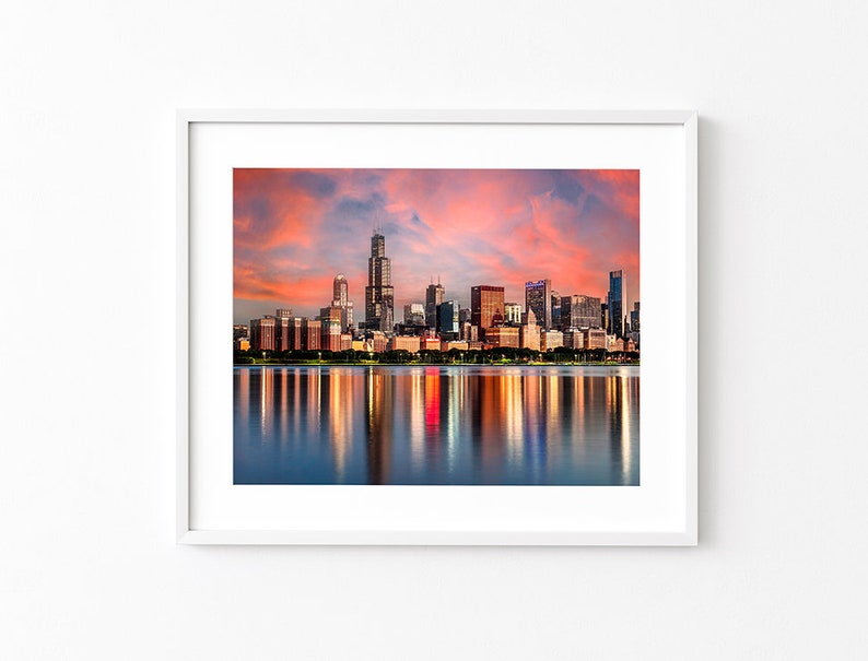 Chicago Skyline Wall Art Print, Chicago Cityscape, Chicago Art, Gift