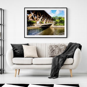 Rustic Naperville Riverwalk Wooden Covered Bridge Photography, Serene Illinois Riverwalk Landscape Art for Rustic Home Decor of Naperville
