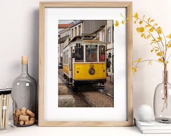 Lisbon Yellow Tram Print, Portugal Street Photography, European Cityscape