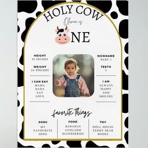 Holy Cow I&#39;m One Birthday, First Year Milestone Poster