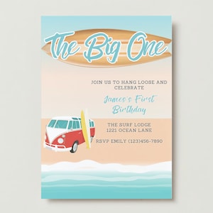 The Big One Surfing First Birthday Invitation Template