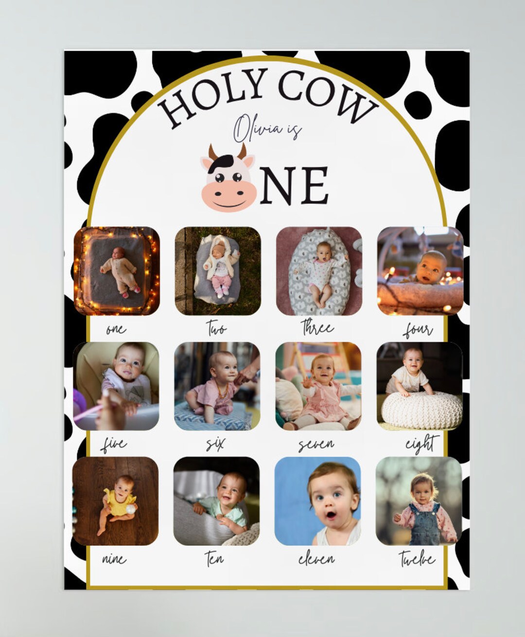 Holy Cow I'm One Farm Monthly Photo Poster, First Birthday - Etsy