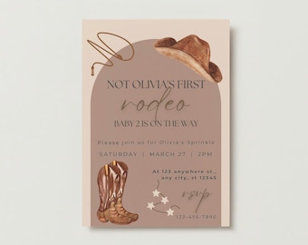 Neutral Not Her First Rodeo Baby Sprinkle Invitation Template