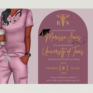 Nursing School Invitation Template (4 Hair and 2 Skin Color Options Included)