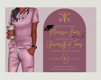 Nursing School Invitation Template (4 Hair and 2 Skin Color Options Included)