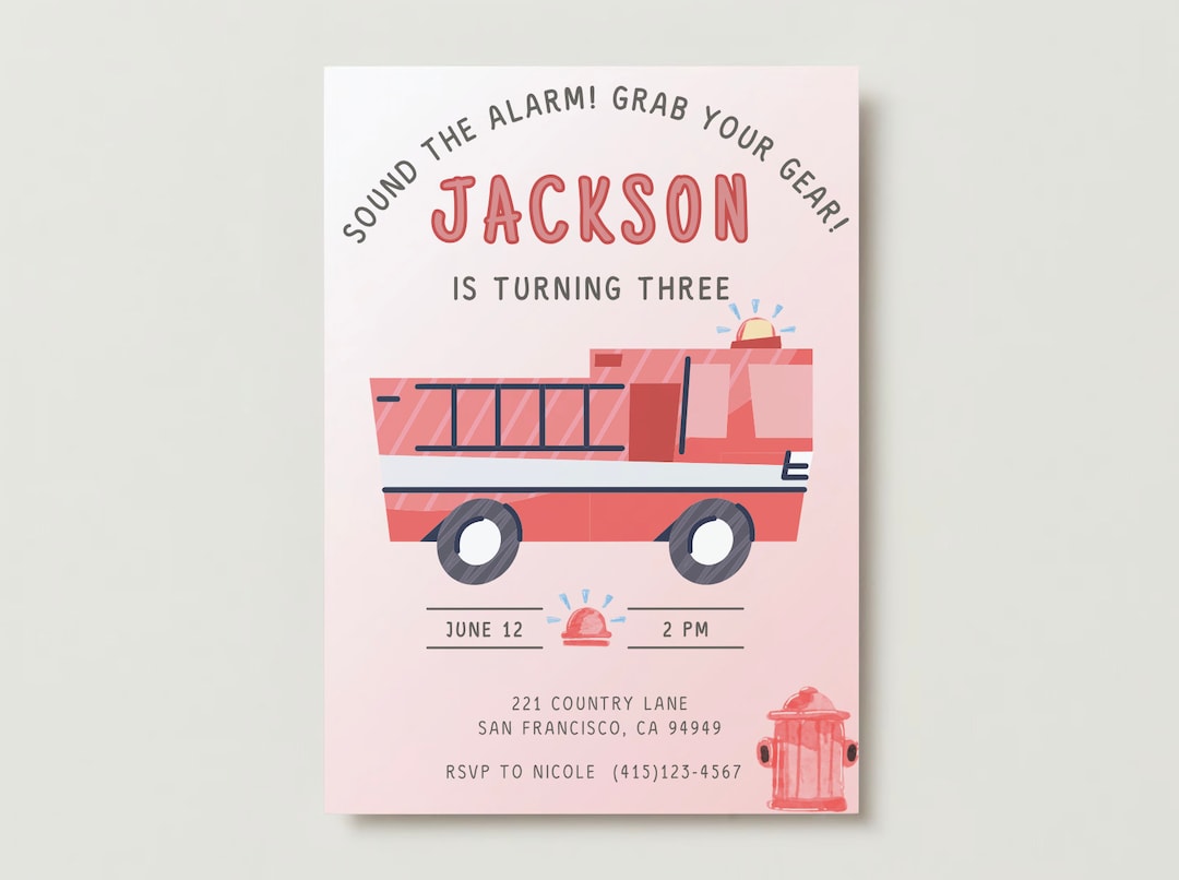Firefighting Invitation Firefighter Birthday Party Invitation Template | Printable DIY Editable ...