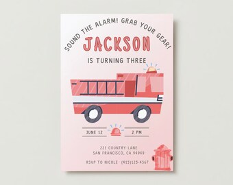 Firefighter Birthday Party Invitation Template | Printable DIY Editable | Instant Download