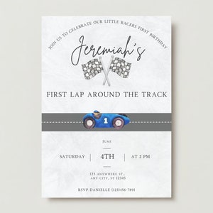 First Lap Around The Track Blue Invitation Template