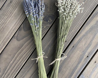 Long Herbal Bundles of dried English and French Lavender and Rosemary grown on our Lodi, Ca. Mediterranean Botanical Farm.