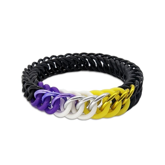 Subtle Non Binary Pride Bracelet, Interlocking Chainmaille Enby Bracelet