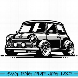 Clásico Mini Cooper SVG, Vector de dibujos animados, Arte, Silueta