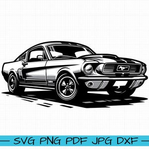 Ford Mustang Classic SVG, Cartoon Vector, Art, Silhouette