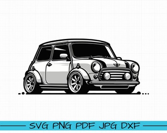 クラシック ミニ クーパー SVG、漫画ベクター、アート、シルエット