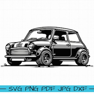 Clásico Mini Cooper SVG, Vector de dibujos animados, Arte, Silueta