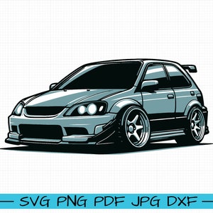 Honda Civic EK9 SVG, Cartoon Vector, Art, Silhouette