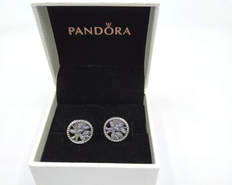 Pandora FAMILY TREE Sparkling Earrings Genuine ALE Silver Original Gft box Stud