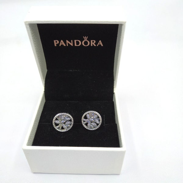 Pandora FAMILY TREE Sparkling Earrings Genuine ALE Silver Original Gft box Stud