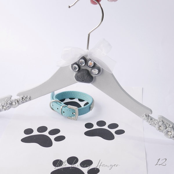 Dog Clothes Hanger, Personalised Pet Clothes Hanger in Light and Dark Grey with Rhinestones, Pet Hanger Gift.