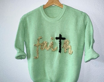 Personalized Hand Embroidered Baby and Toddler Sweaters Custom FAITH sweater