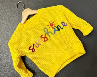 Personalized Hand Embroidered Baby and Toddler Sweaters Custom SUNSHINE Chenille Sweater