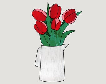 Tulips Stained Glass Pattern: Beginner DIY Suncatcher (PDF Pattern)