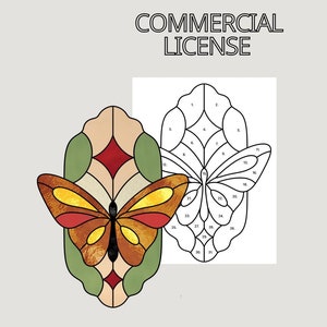 Butterfly stained glass pattern panel, Butterfly suncatcher pattern, Insect stained glass design