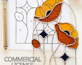 Poppy Suncatcher Stained Glass Pattern: DIY Flower Decor (Digital Download)