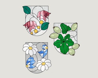 Ensemble de motifs floraux pour vitraux : oeuvre d'art attrape-soleil DIY (PDF)