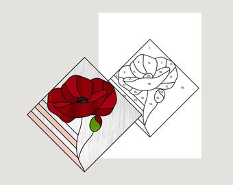 Poppy Suncatcher Stained Glass Pattern: DIY Flower (PDF Pattern)