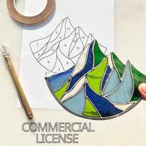 Stained glass pattern Mountain Suncatcher pattern, DIY Stained glass, DIY Suncatcher Mountains pattern, Digital Download