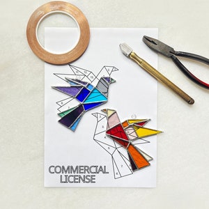 Patrones de vidrieras de pájaros, arte de vidrieras de bricolaje, pájaro atrapasol de bricolaje, patrón de vidrio para principiantes, vidrieras de origami