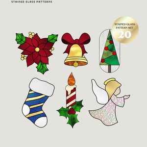 20 Glasmalereien Weihnachten, Christbaumschmuck, DIY Glasmalerei, Suncatcher muster, Glasmuster Weihnachtsdekor