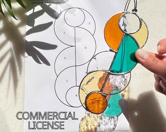 Beginner Stained Glass Pattern: Abstract Suncatcher DIY (PDF Pattern, 8.6x5.7&quot;)