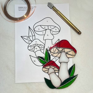 Mushroom Stained Glass Pattern Fall Wall Decor Stained glass Design Stained glass Decor Mushroom Suncatcher pattern