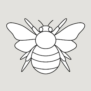 May include: A black and white line drawing of a bee, with the text "SGP STAINED GLASS PATTERNS" at the top. The words "HOBBY LICENSE" are at the bottom, with a disclaimer. The bee has a rounded body with horizontal stripes.