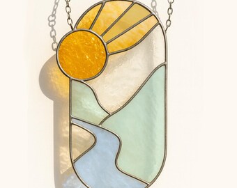 Modern Mountain Stained Glass Pattern Beginner DIY Suncatcher Pattern Landscape