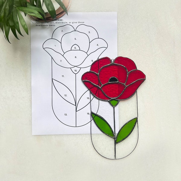 Stained glass pattern flower DIY stained glass Pattern Pdf Flower patterns Suncatcher pattern Do it yourself Boho stained glass