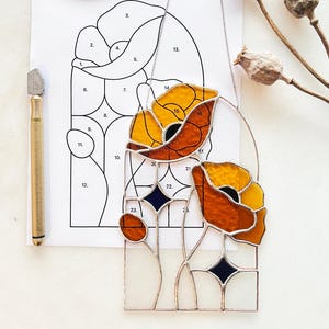 Stained Glass Poppy Pattern: DIY Suncatcher, Boho Flower (PDF Download)