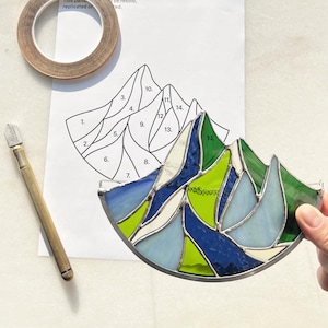 Mountain Stained glass pattern, DIY Stained glass mountain pattern, DIY Suncatcher Mountain Wall Art, Digital Download