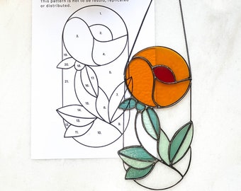Flower Stained glass pattern flower DIY stained glass Pattern Pdf Flower patterns Suncatcher pattern Window decor Boho stained glass