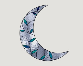 Stained glass patterns Floral Moon Suncatcher, Hanging Ornament, DIY Stained glass, Digital Download, Glass pattern moon