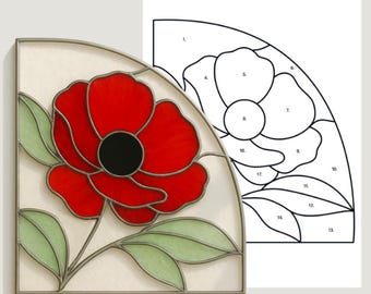Flower Stained glass Pattern Window Corner Decor DIY Suncatcher Stained glass Panel Poppy Pattern
