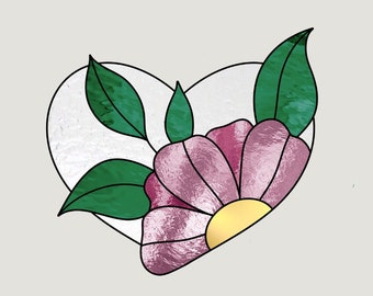 Flower Heart Suncatcher Stained Glass Pattern: DIY Art (Digital Download)