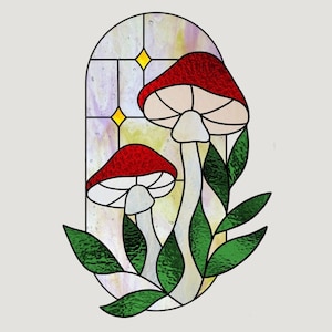 Mushroom Stained Glass Pattern, Stained Glass Patterns, Digital Download, DIY Stained Glass, Patten mushroom, Suncatcher pattern floral