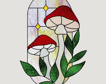 Mushroom Stained Glass Pattern, Stained Glass Patterns, Digital Download, DIY Stained Glass, Patten mushroom, Suncatcher pattern floral