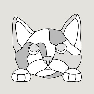 Stained glass pattern cat, Suncatcher pattern, Stained glass decor, Animals stained glass patterns