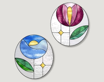 DIY Glasmalerei-Blumen-Suncatcher-Muster (PDF Digitale Datei)