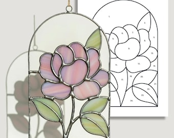 Peony Stained Glass Suncatcher Pattern, Beginner DIY (Digital Download)